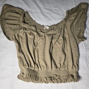 Altar'd State Flutter Sleeve Cropped Blouse Green Ruffle Size M